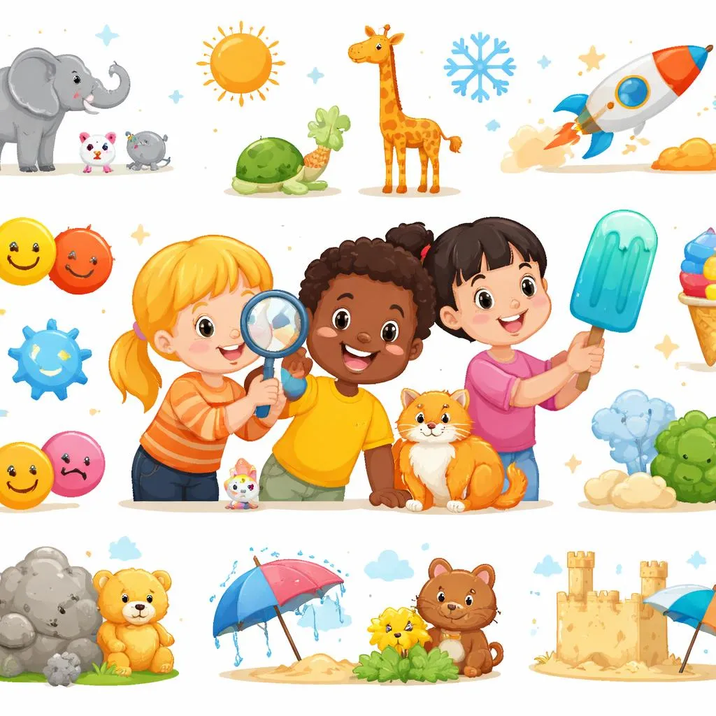 Adjectives and Adjectives: Learning to Describe the World with Simple Words