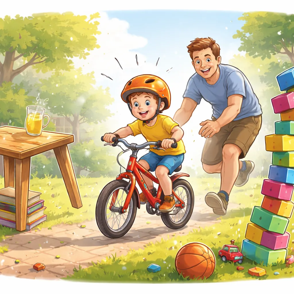 ¿Puede una mesa “inestable y temblorosa” describir mejor el primer paseo en bicicleta de un niño que una torre de bloques tambaleante?