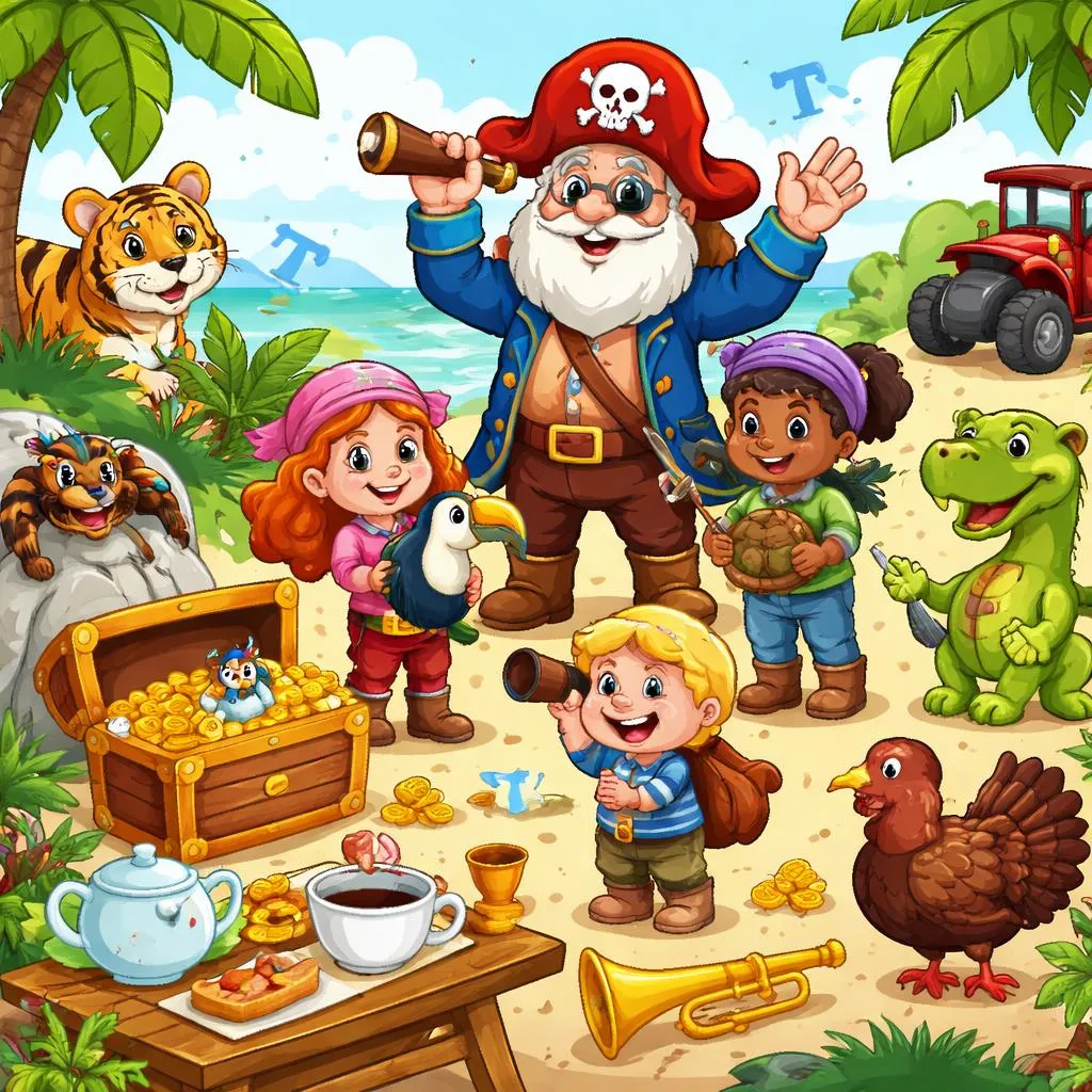 Captain Seasalt And The ABC Pirates “T” Flashcards For Kids – Free Printable PDF