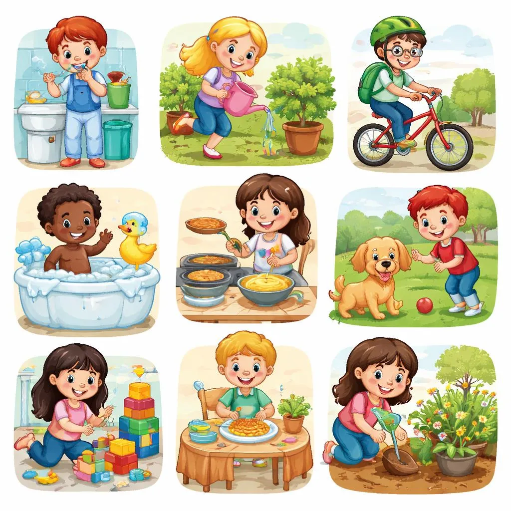 Daily Activities – Set 2 Flashcards for Kids – Free Printable PDF