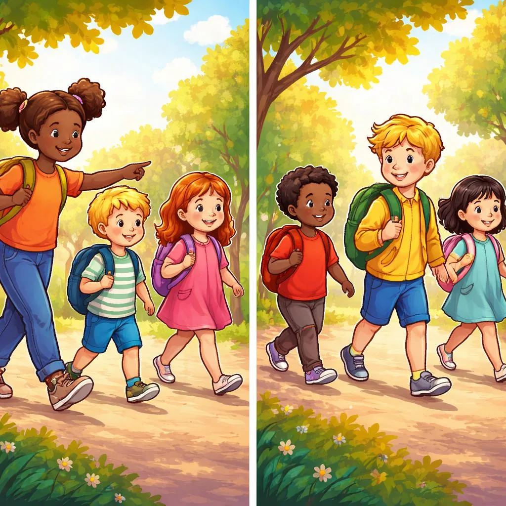 Est-ce que guider signifie quelque chose de différent que mener quand les enfants marchent ensemble ?