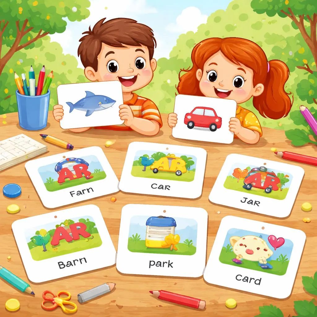Flashcards de palavras em inglês com 'ar' para crianças – PDF imprimível grátis