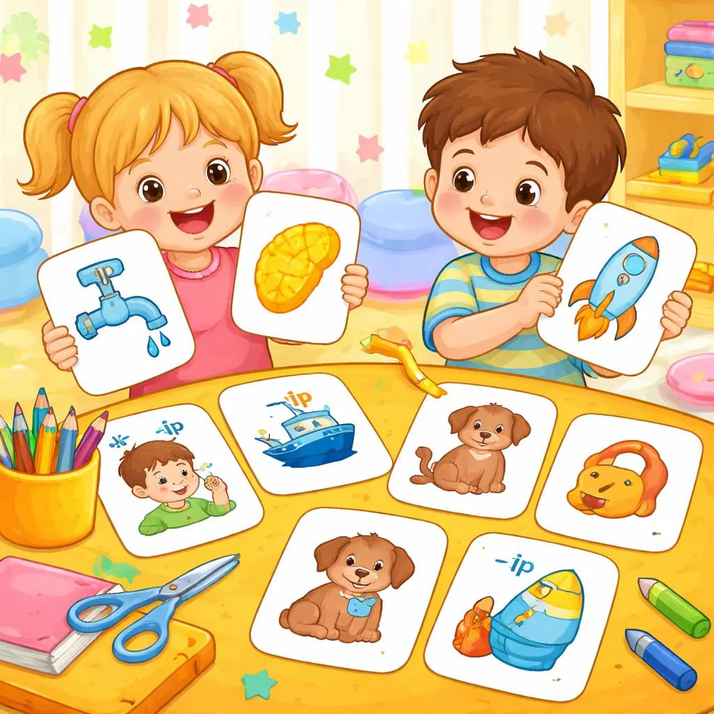 Englische Wort-Lernkarten mit 'ip' für Kinder – Kostenloses PDF zum Ausdrucken