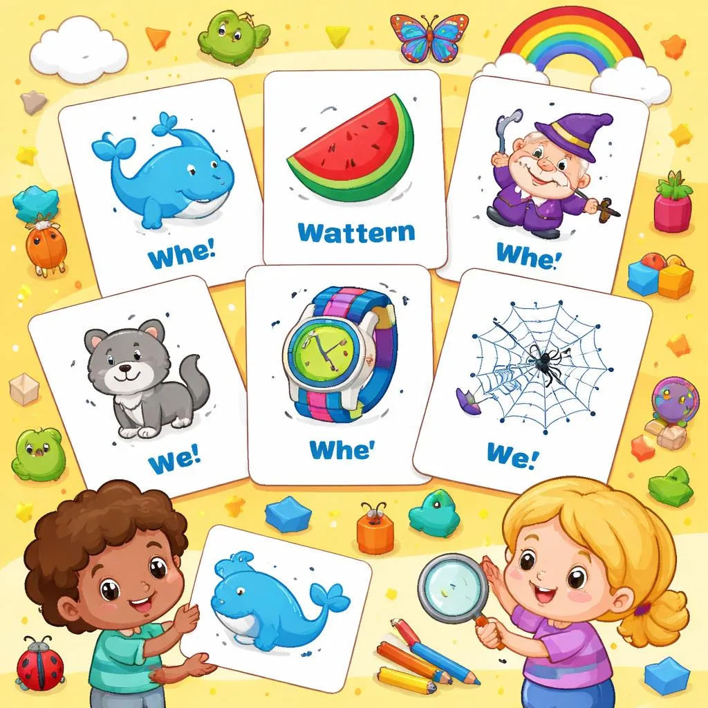 Englische Wortkarten mit dem Buchstaben W für Kinder – Kostenloses PDF zum Ausdrucken