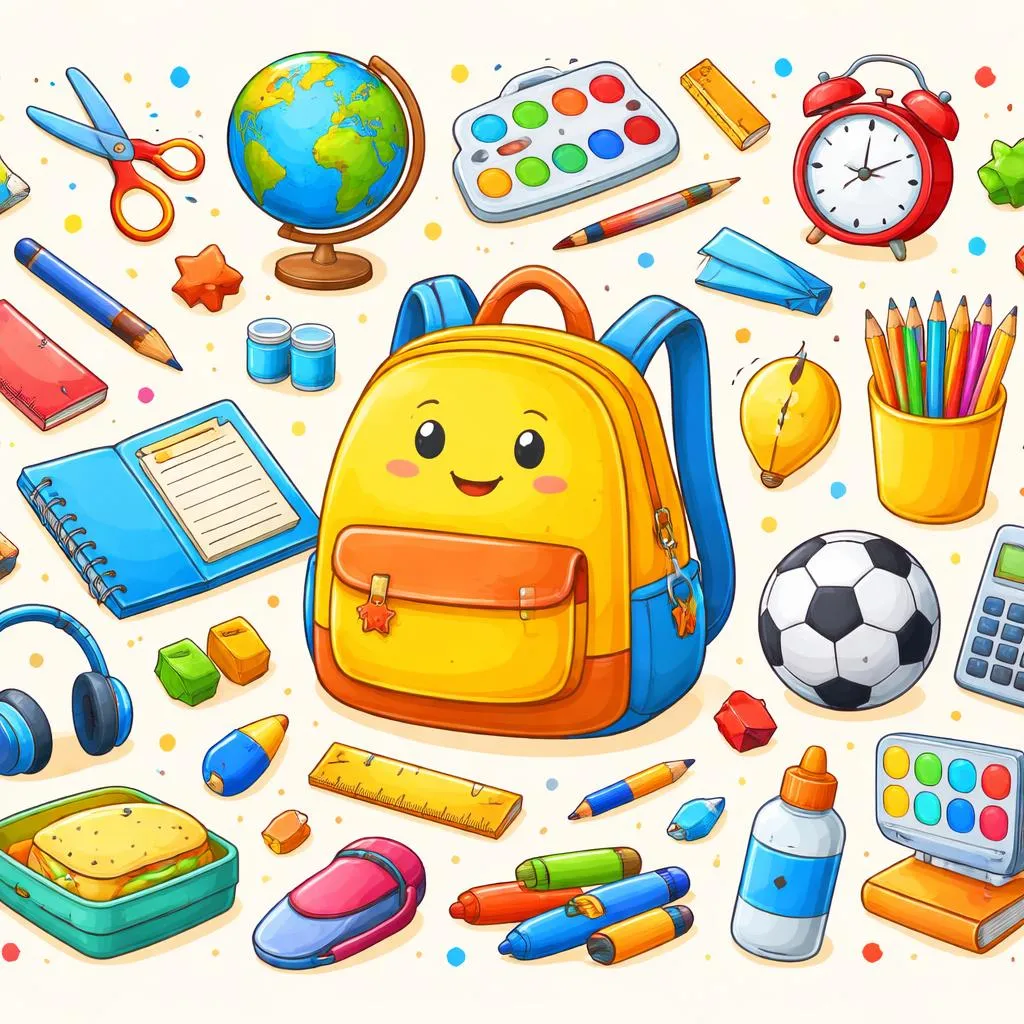Fun and Useful School Vocabulary Guide with “school items.” for Young Learners