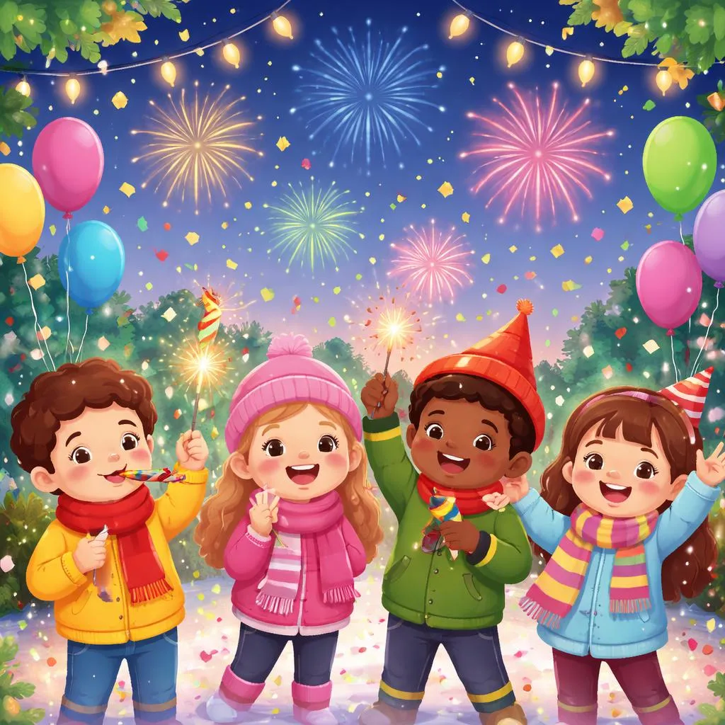 Happy New Year: Simple English Words and Warm Wishes for Children