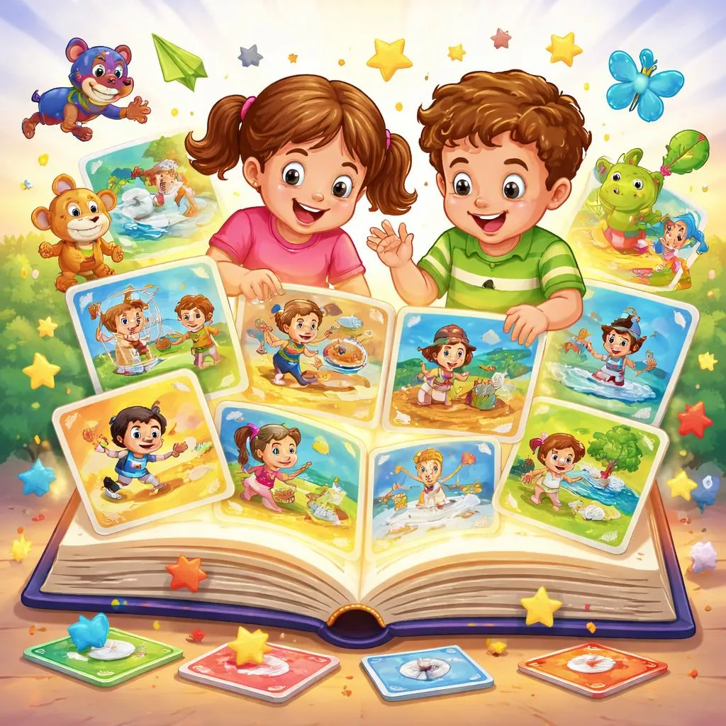 Wie 7-Jährige 80 unentbehrliche einfache Verben der Vergangenheit entdecken können? Öffne dein Wort-Geschichten-Album!