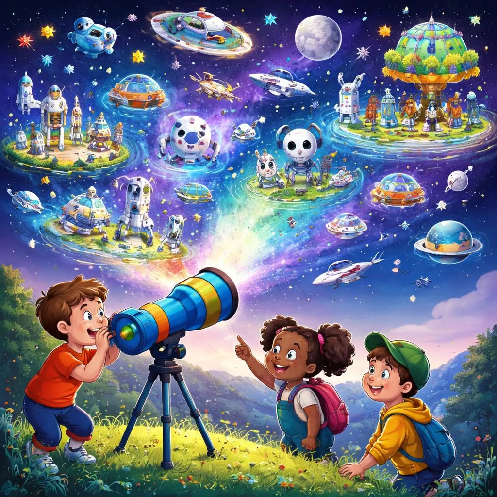 Wie können 7-Jährige 80 Meisterwerke des Future Perfect Continuous erkunden? Schau durch dein Super-Duper-Teleskop!