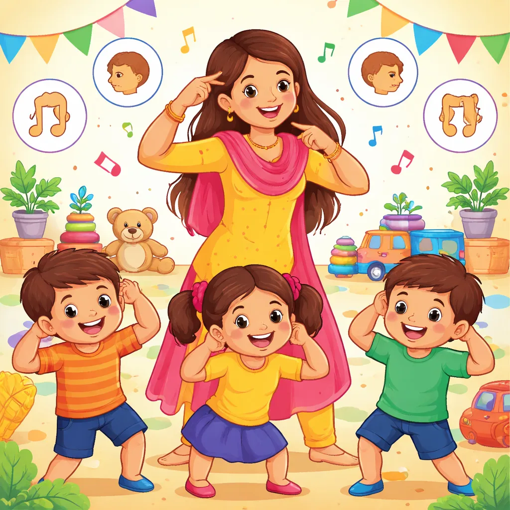 一首像「頭、肩膀、膝蓋和腳趾」的印地語歌曲，如何讓學習英語身體部位變得有趣？