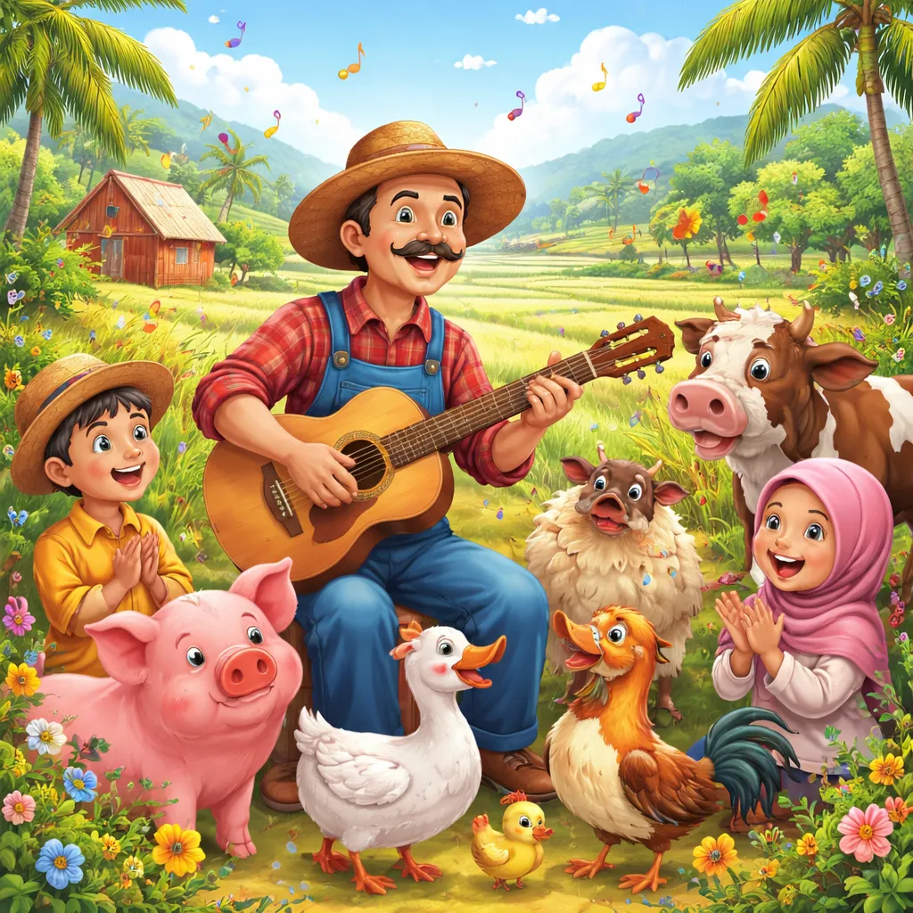 كيف يمكن لأغنية إندونيسية مثل "Old MacDonald Had a Farm (Pak MacDonald Punya Kebun)" أن تجمع بين أصوات الحيوانات واللغة الإنجليزية؟