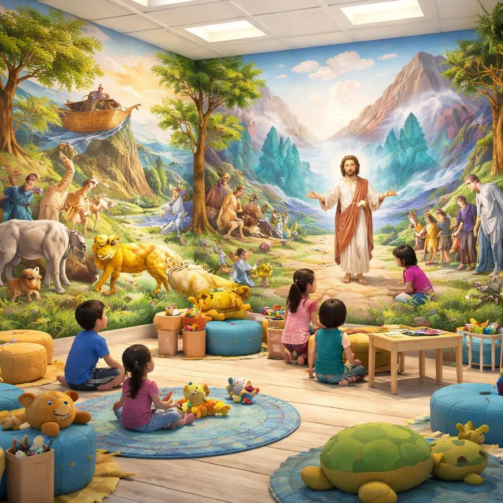 How Can Children's Bible Story Murals Transform a Room into a Scripture Gallery?