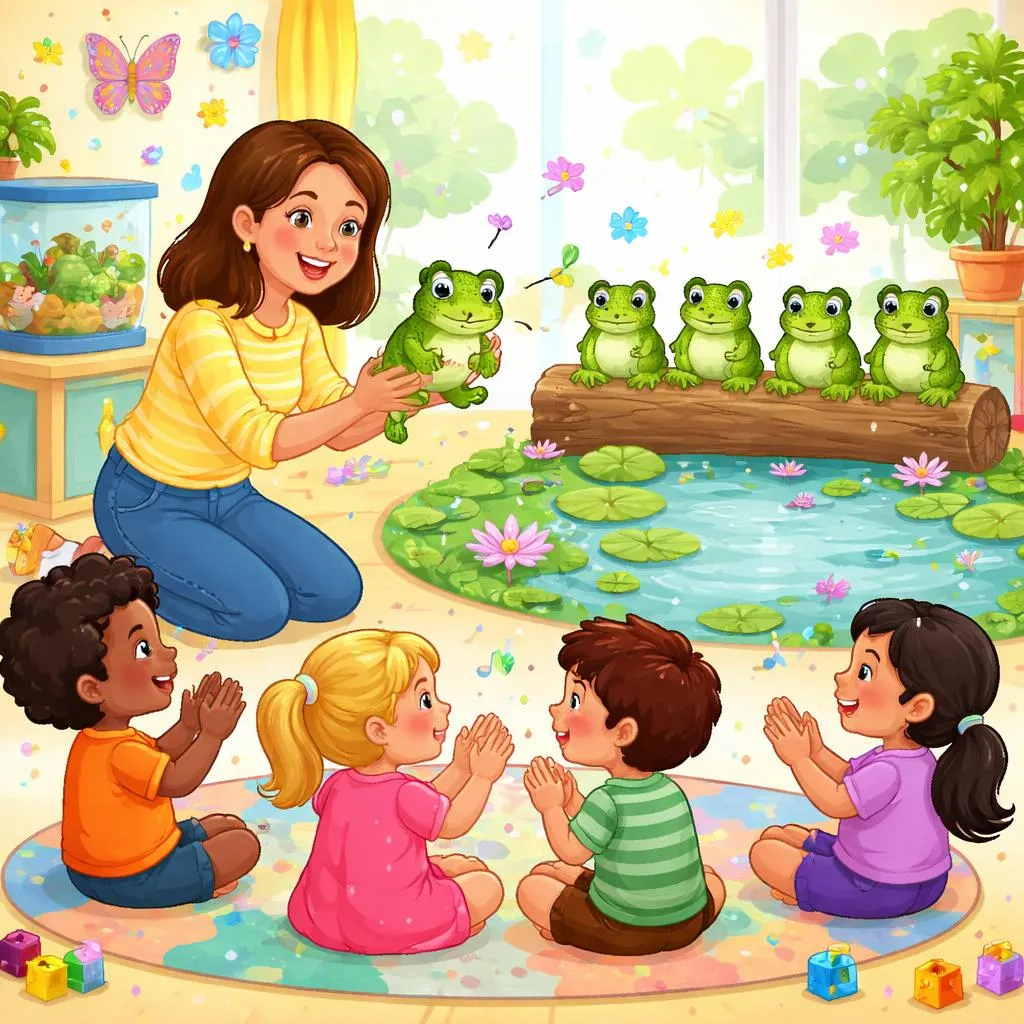 Как учителя могут использовать песню «5 зеленых лягушек в крапинку», чтобы развить ранние навыки английского языка и уверенность в классе?