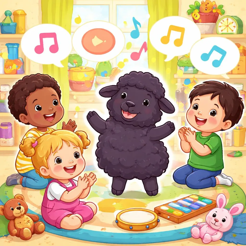 Como a frase "Baba Baba Baba Baba Black Sheep" pode ensinar ritmo e sons em inglês para crianças pequenas?