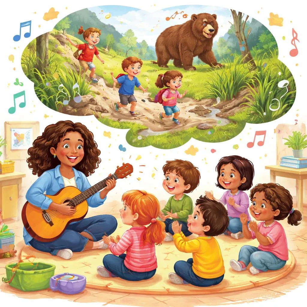 Как песня «Мы идем на охоту на медведя» может развить навыки аудирования, расширить словарный запас и укрепить уверенность в рассказывании историй в процессе изучения английского языка?