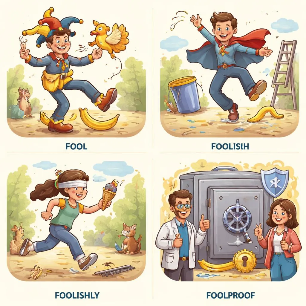¿Cómo puedes distinguir las palabras 'Fool', 'Foolish', 'Foolishly' y 'Foolproof' en inglés?
