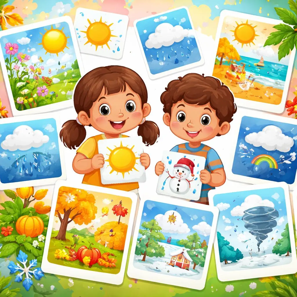 Flashcards de Estações e Clima para Crianças – PDF para Imprimir Grátis