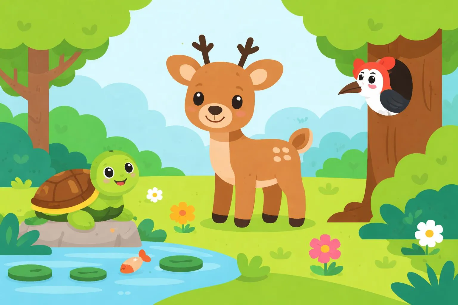 “The Woodpecker, Turtle, and Deer” - More Jataka Tales By Ellen C. Babbitt