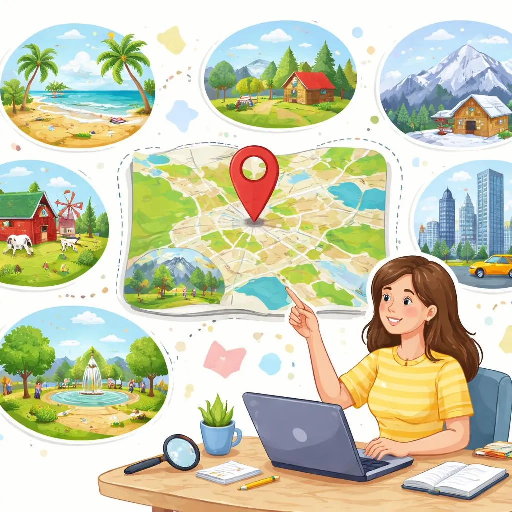 Что такое примеры мест и как мы можем использовать их для описания местоположений на английском языке?