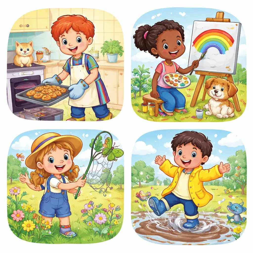 Was sind einfache und lustige Beispiele für Partizipien für Kinder?