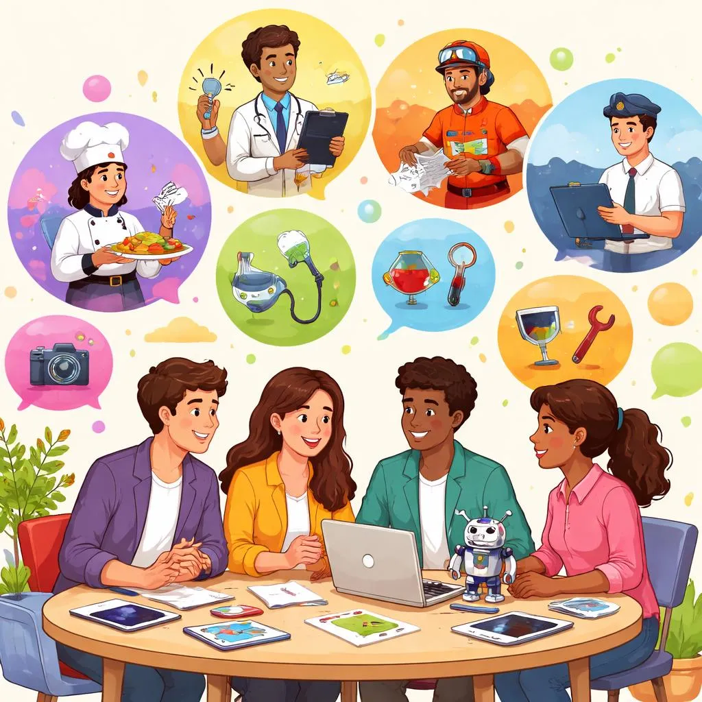 Quels sont des exemples de métiers stimulants pour susciter le vocabulaire anglais et la pratique de la conversation ?