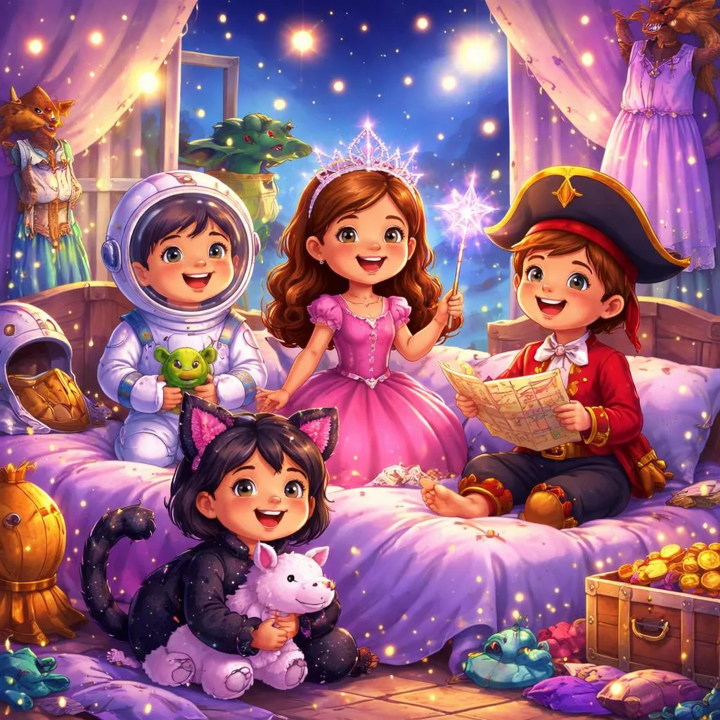 Quais são algumas histórias para dormir divertidas e imaginativas sobre fantasias para crianças?