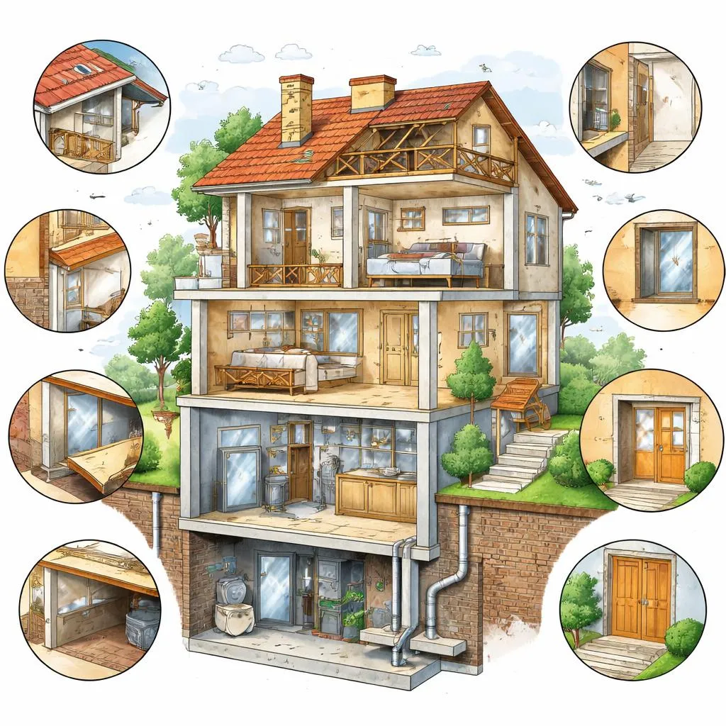 ما هي الأجزاء المختلفة للمبنى وما هي أسمائها؟