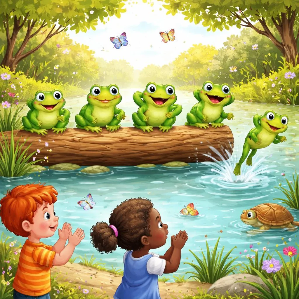 What Are the Full Lyrics to Five Green Speckled Frogs and How Can We Use Them to Teach Counting and Action Words?