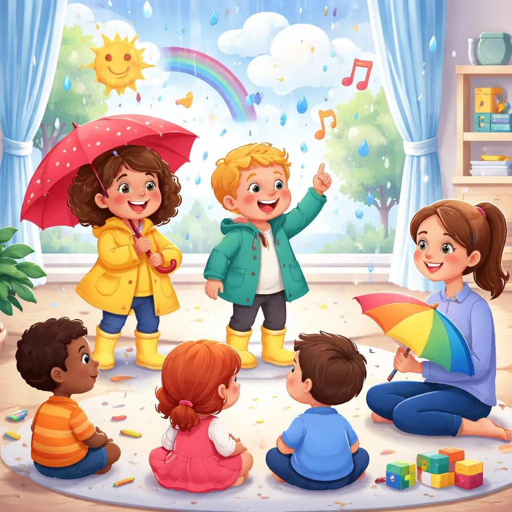 Was sind die Liedtexte von "Rain Rain Go Away" und wie können sie Englisch lehren?