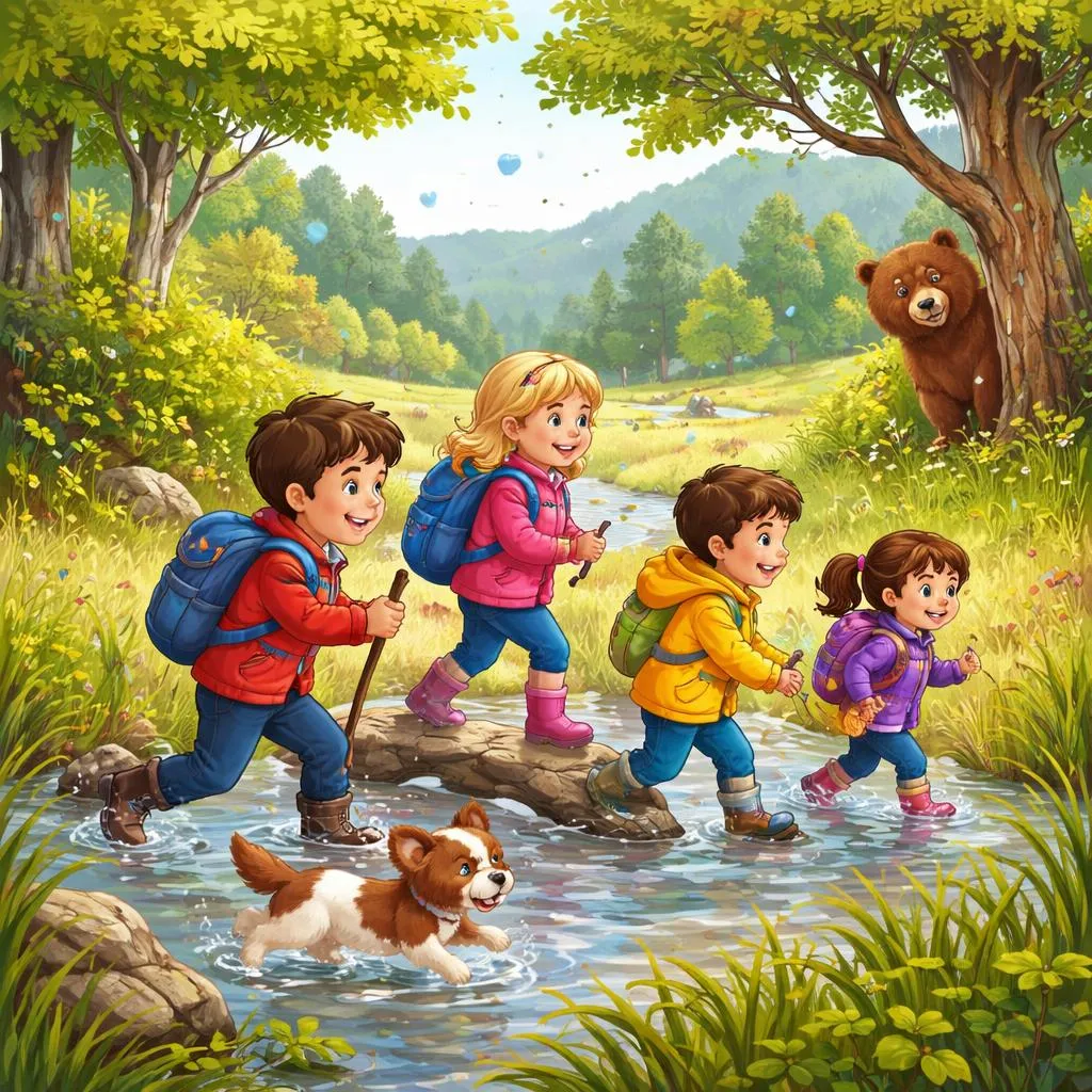 Какие слова в песне «Идем на охоту на медведя» для детей?