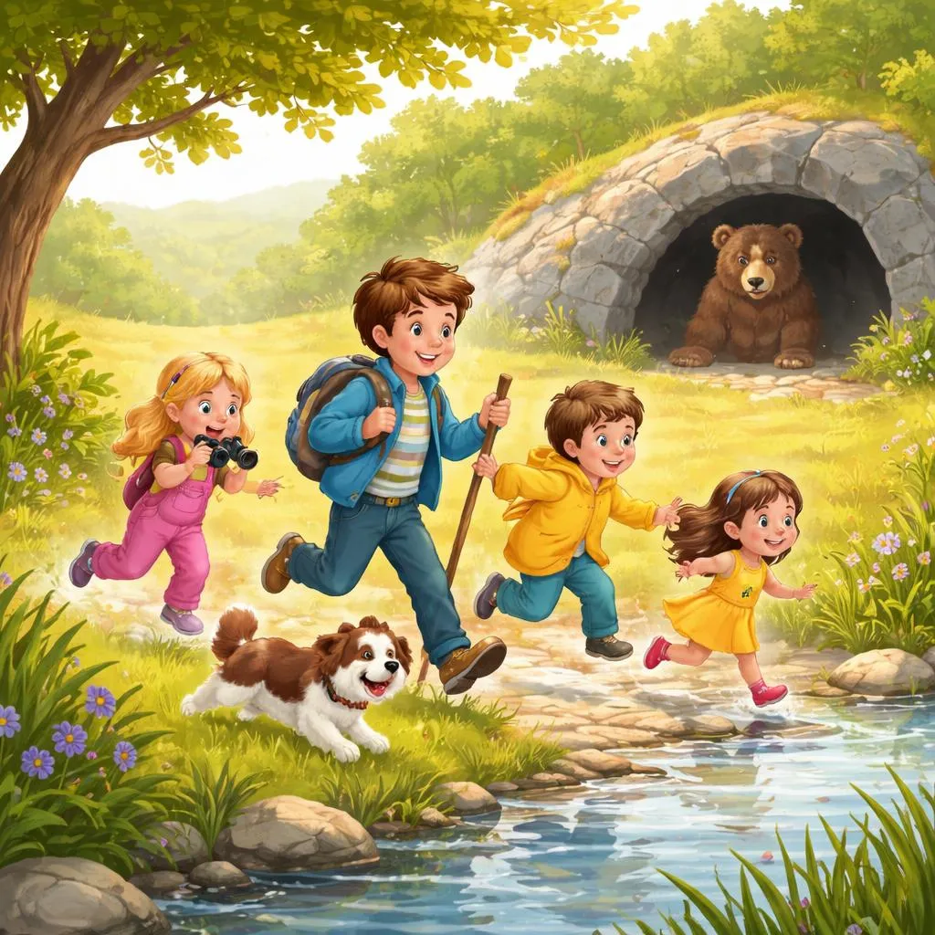 Какие слова в песне «Мы идем на охоту на медведя» для детей?