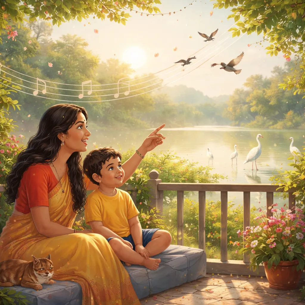 Was ein bengalisches Lied wie „In der Morgenröte, deine offene Brise (প্রভাতী বায়ু, মলয় সমীর)“ Ihrem Kind über Ruhe und englische Laute beibringen kann?