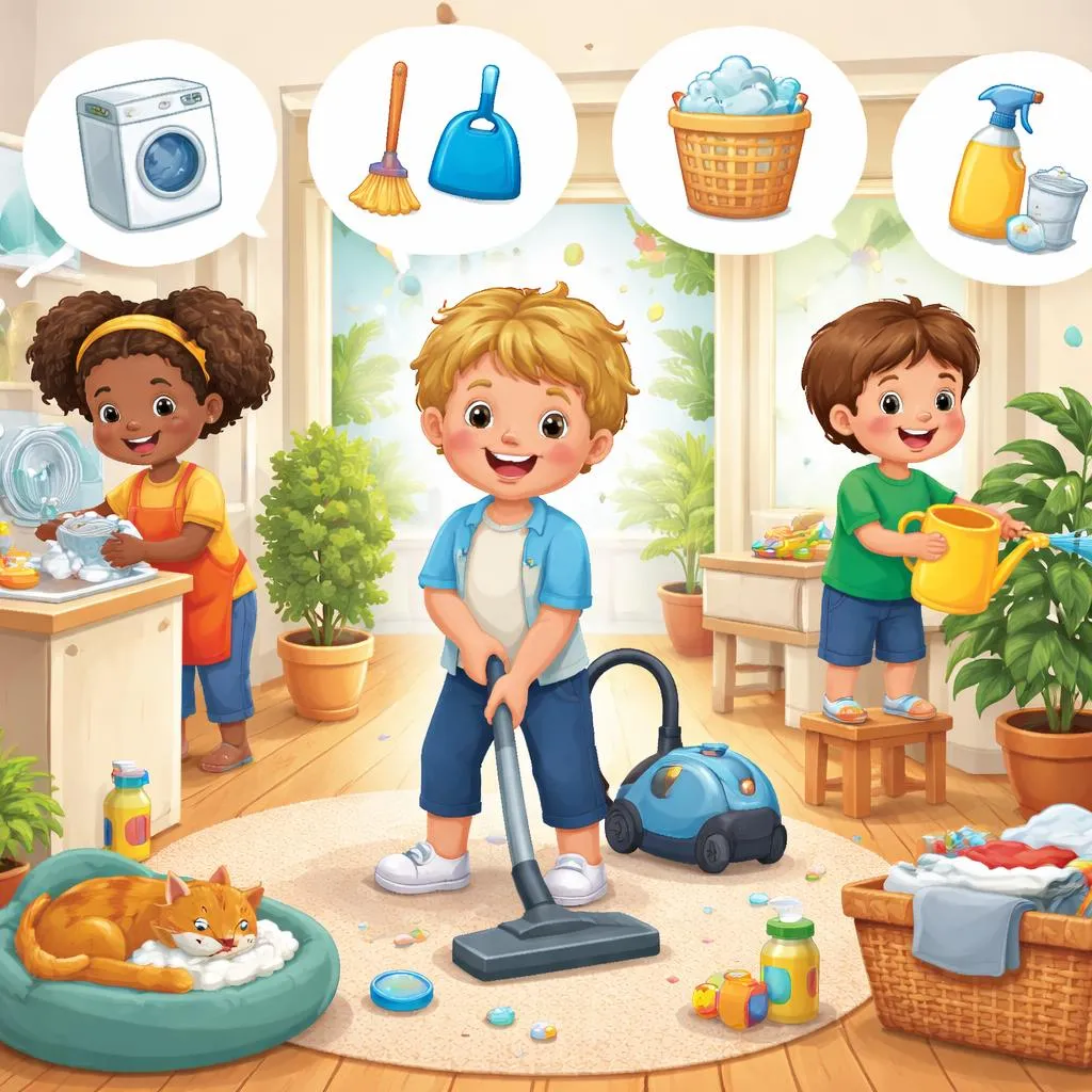 ইংরেজি ভাষায় কাজ (Chore) কী এবং শিশুরা কীভাবে বাড়ির কাজের শব্দ শিখতে পারে?