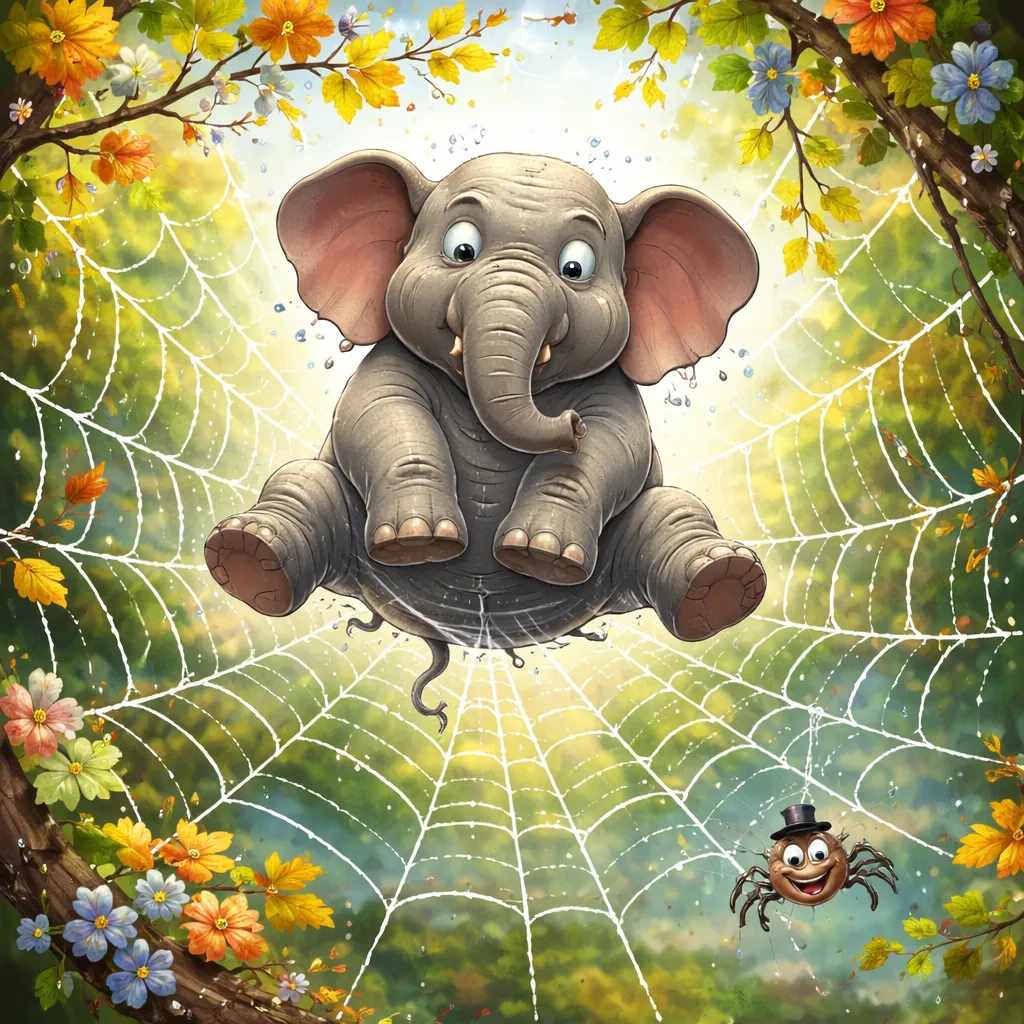 ¿Qué es tan gracioso sobre un elefante (L'éléphant) en una telaraña?