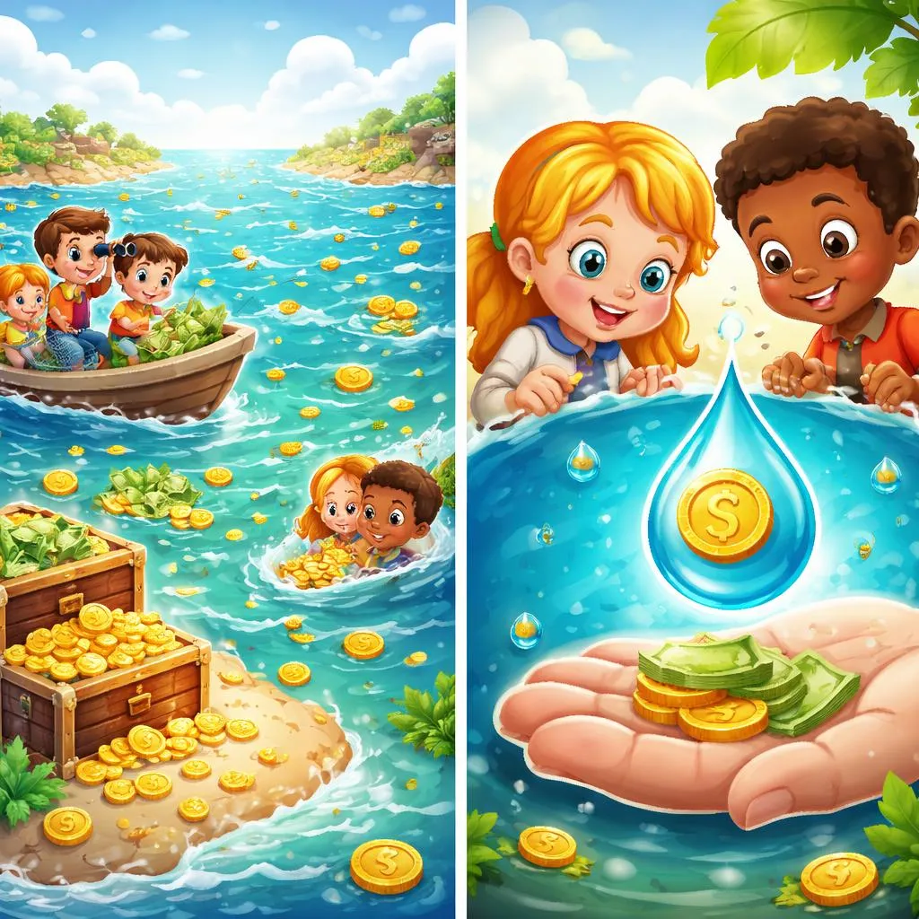 ¿Cuál es la gran diferencia entre el océano y una sola gota de dinero y efectivo para niños?