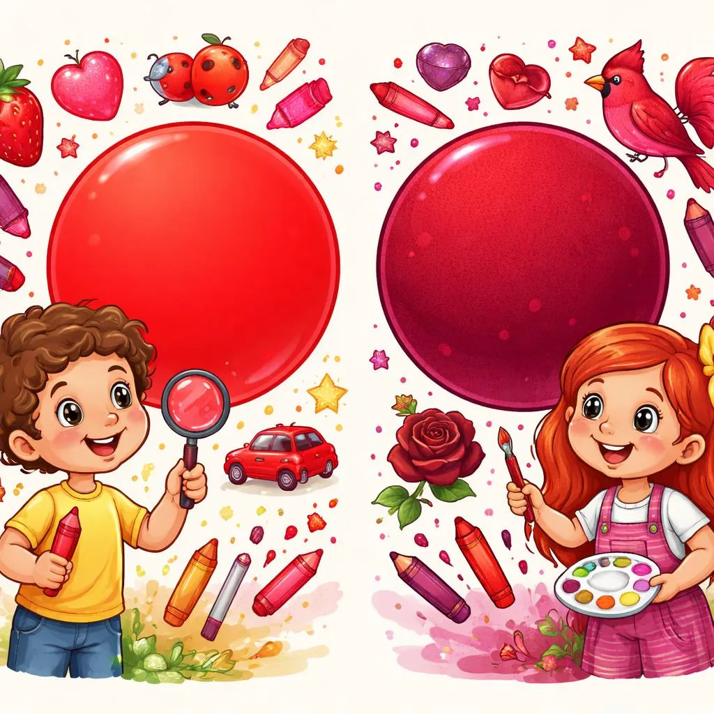 Qual é a diferença marcante e profunda entre vermelho e carmesim para crianças?