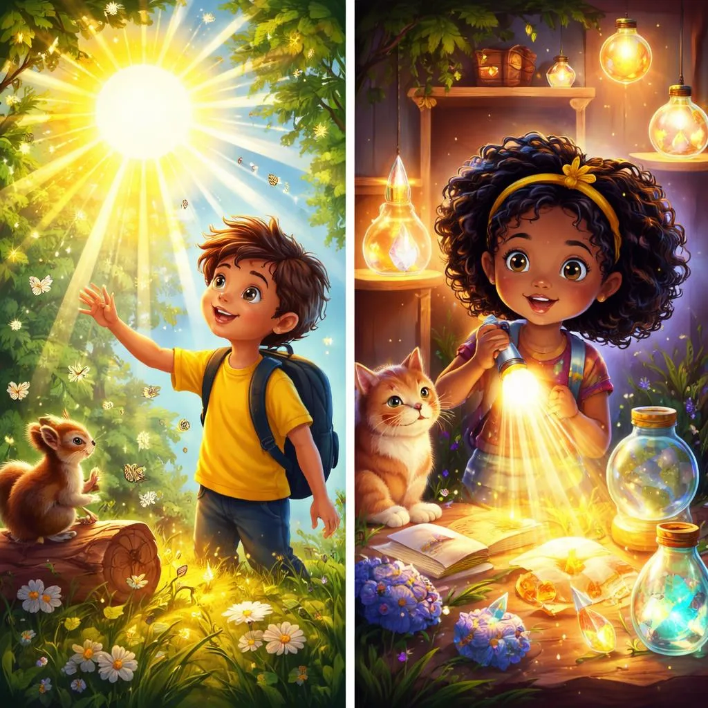 Qual é a diferença brilhante e luminosa entre luz e iluminação para crianças?