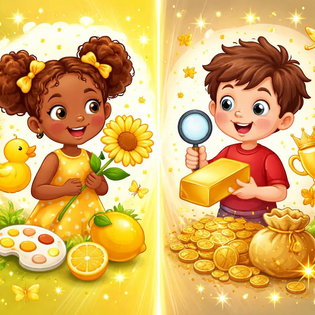 Qual é a diferença brilhante e valiosa entre amarelo e ouro para crianças?