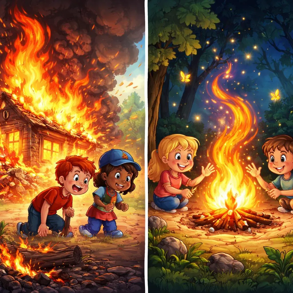 Was ist der Unterschied zwischen Feuer und Flamme für Kinder?