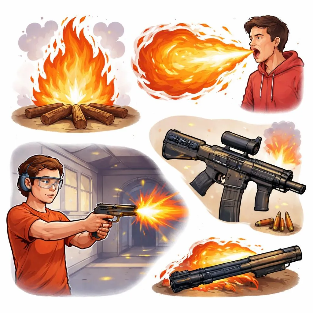 ما الفرق بين Fire و Fiery و Firing و Firearm في اللغة الإنجليزية؟