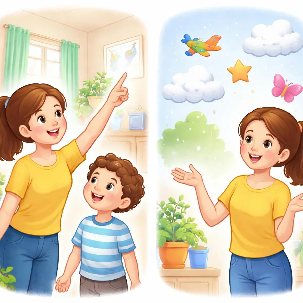 What Is the Difference Between Pointing “Up There” and Saying “Above” for a Child?