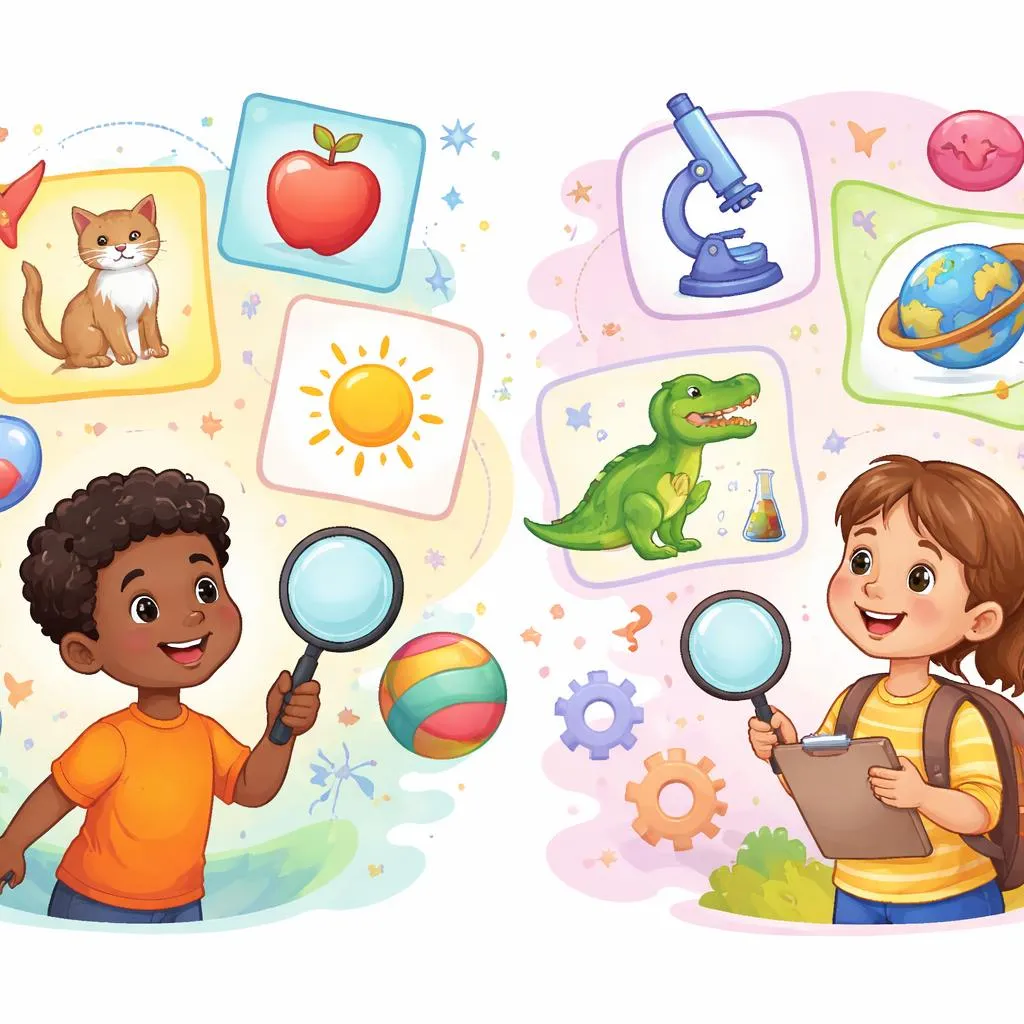 Qual é a diferença cotidiana e especializada entre uma palavra e um termo para crianças?