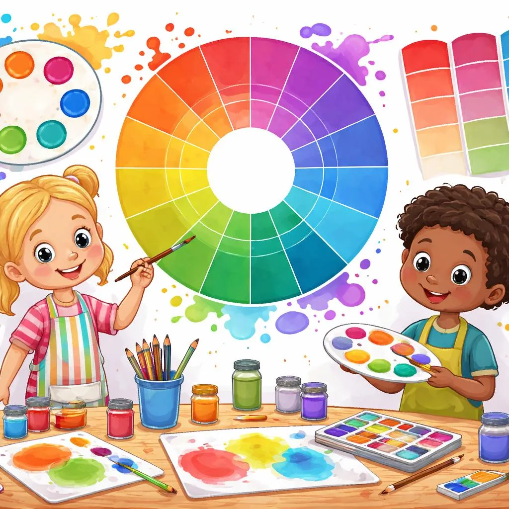 Qual é a diferença divertida e artística entre cor e matiz para as crianças aprenderem?