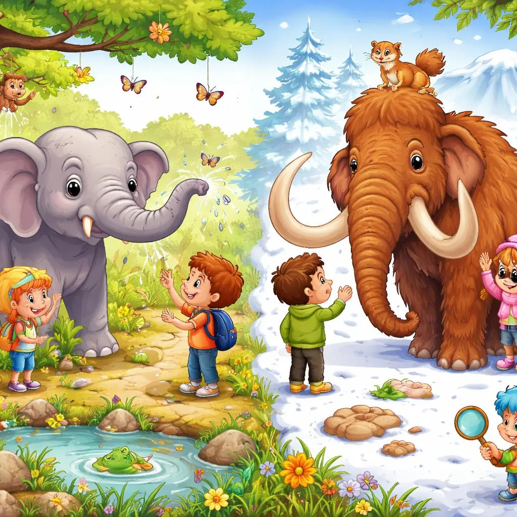 Qual é a divertida diferença entre elefante e mamute para crianças?