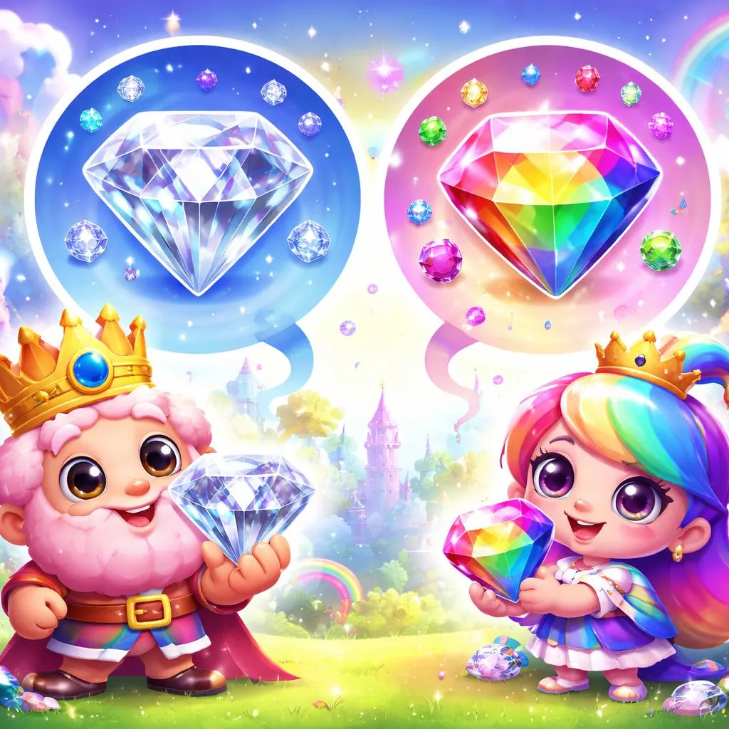 ¿Cuál es la diferencia entre diamante y gema para niños en el Reino del Rey y el Arcoíris?