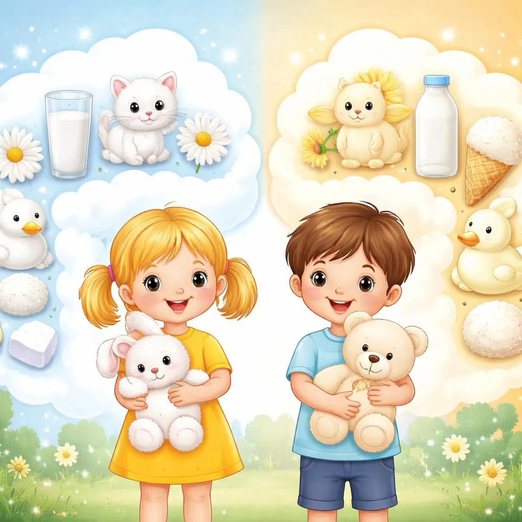 Qual é a Diferença Pura e Cremosa entre Branco e Marfim para Crianças?