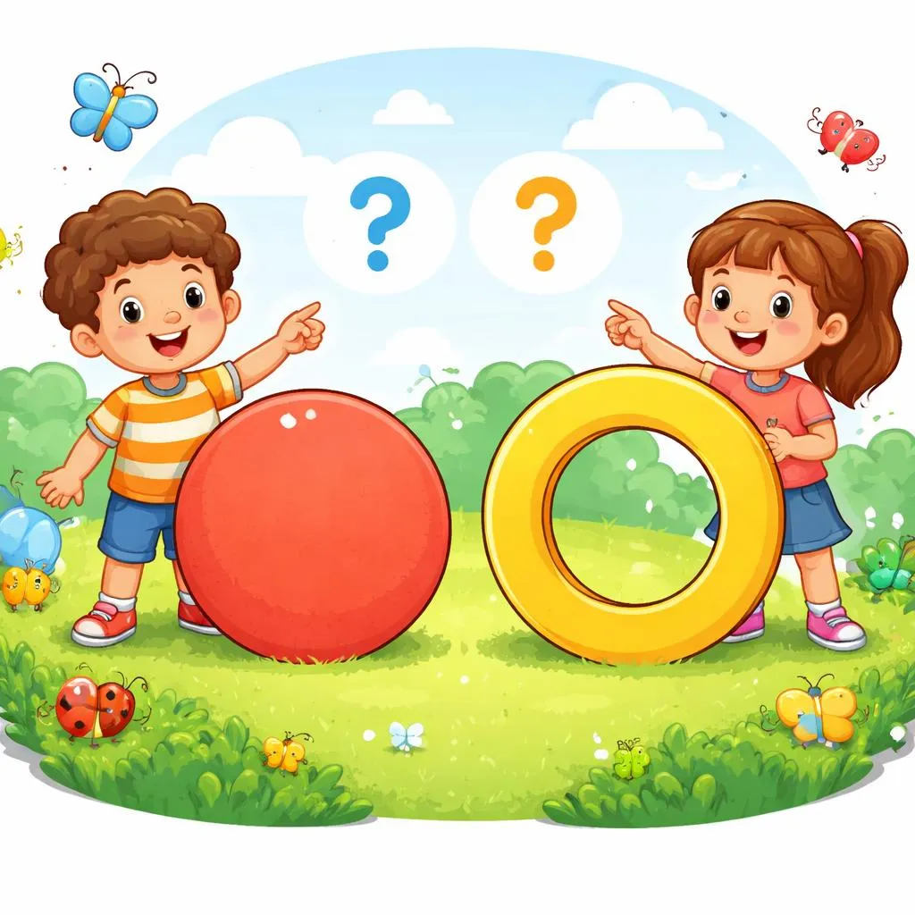 Qual é a diferença redonda e circular entre um círculo e um anel para crianças?