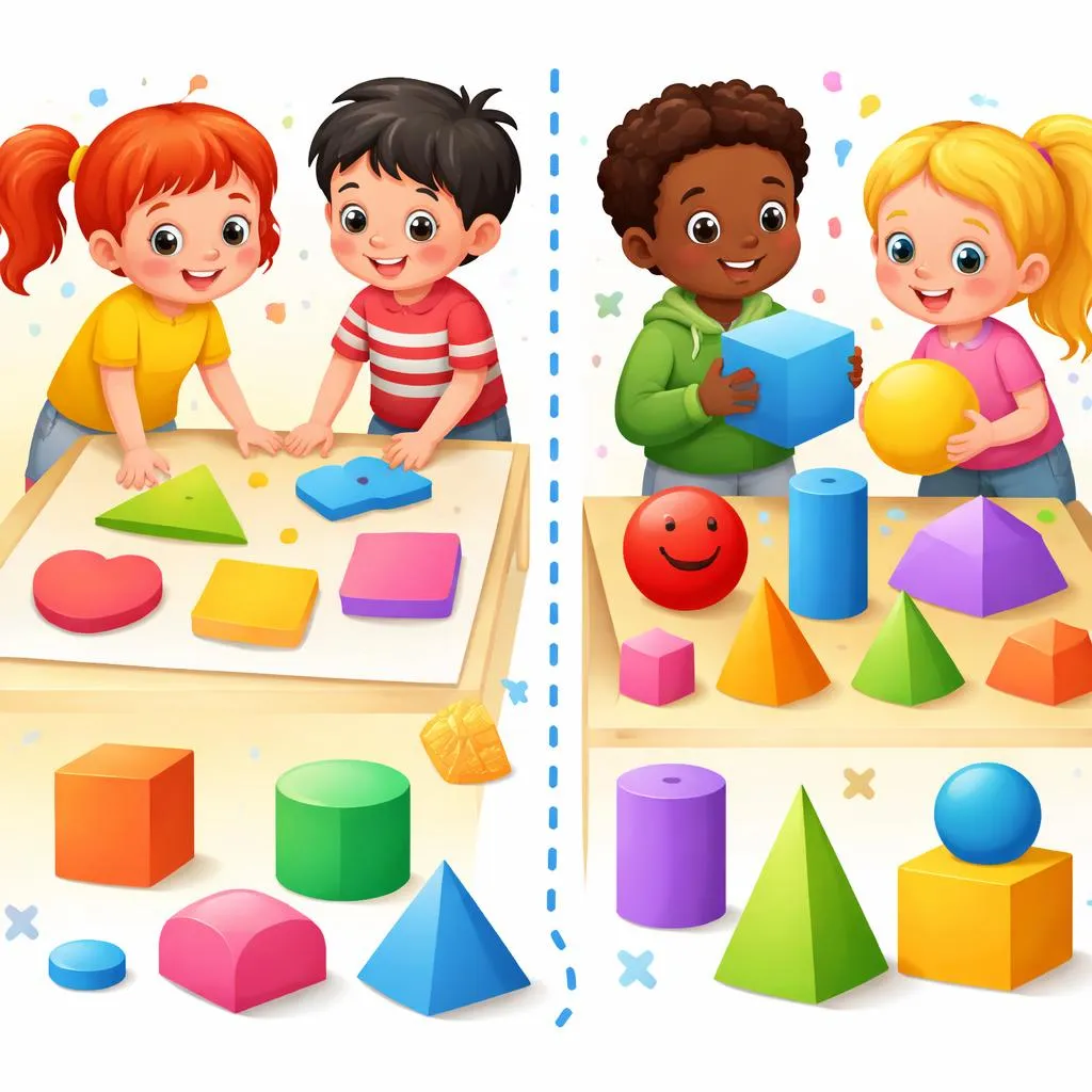 Qual é a diferença visual e conceitual entre uma forma e um formato para crianças?