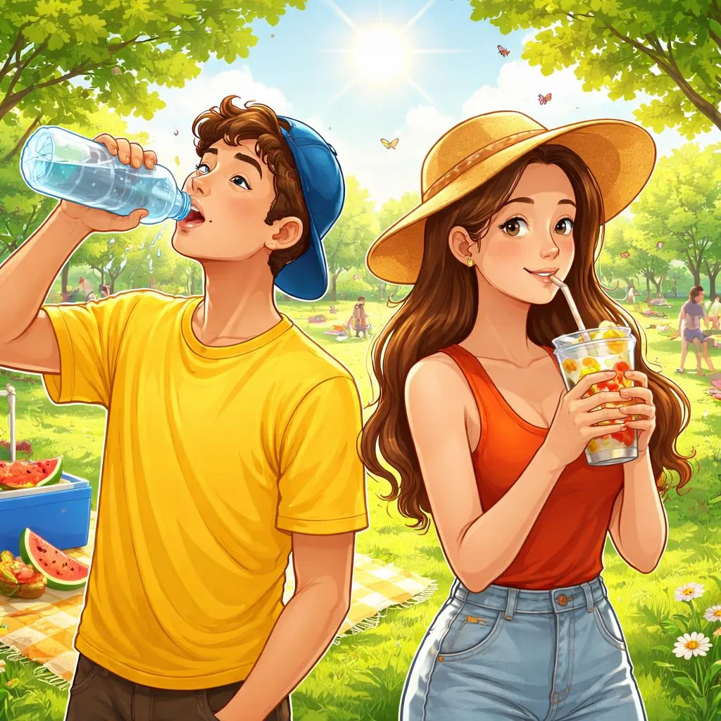 在公园炎炎夏日，喝水和啜饮有什么不同？