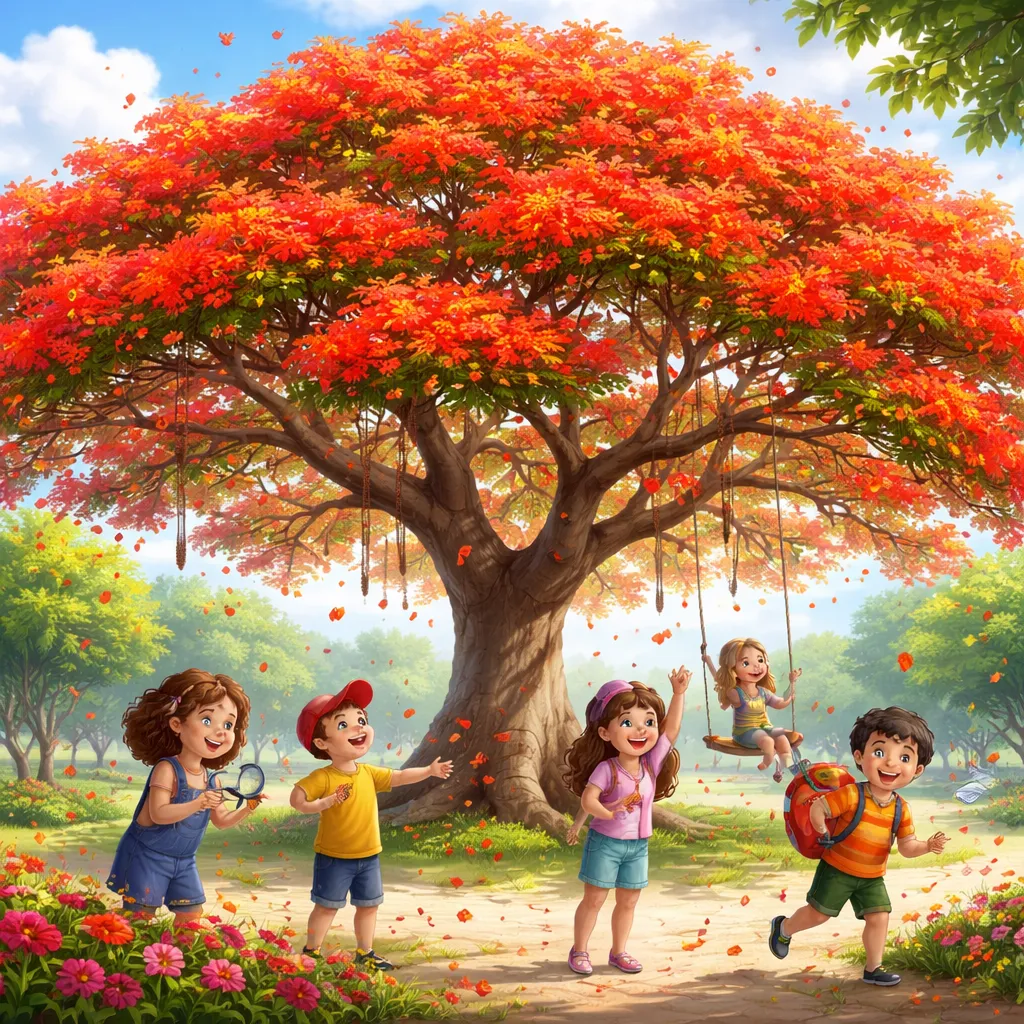 Apa yang Membuat Tanaman Flamboyan Menjadi Pohon Payung Merah Menyala yang Memukau Anak-Anak di Musim Panas?