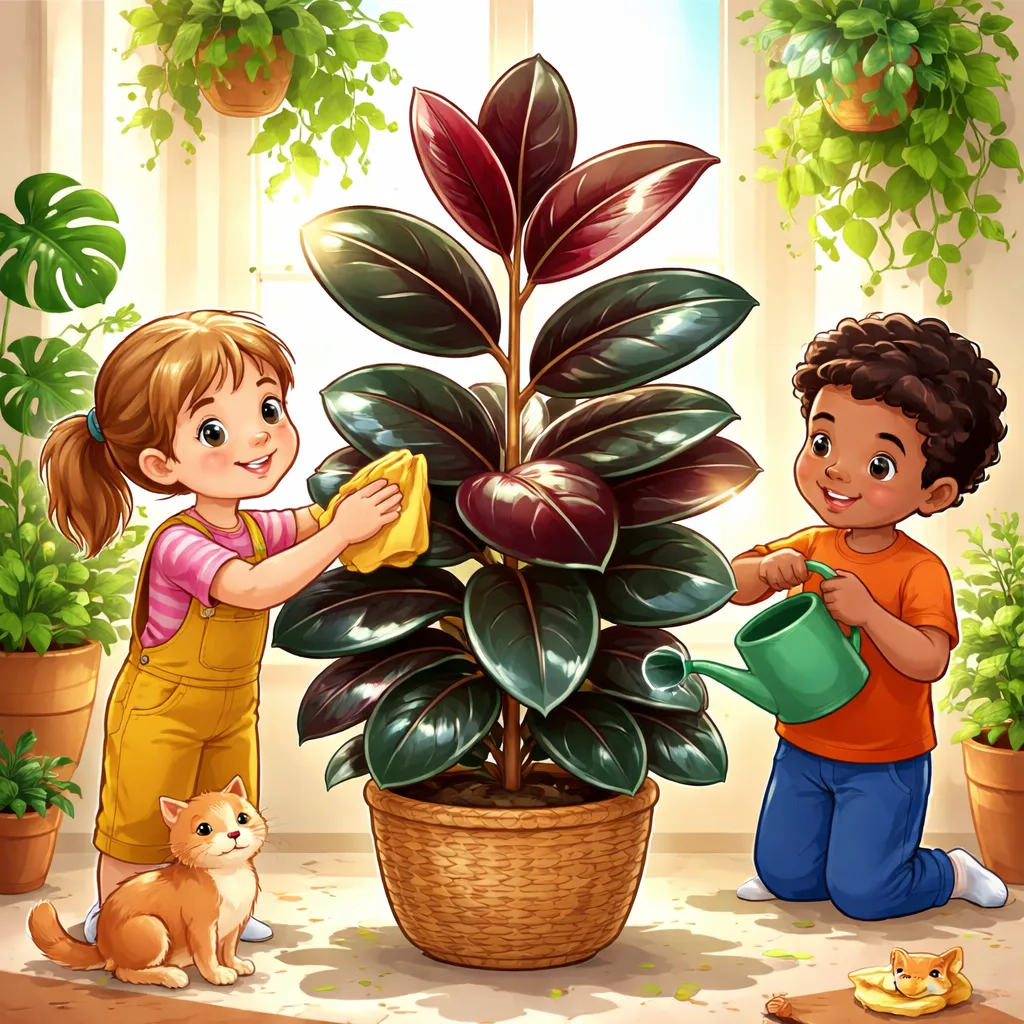 Apa yang Membuat Tanaman Karet Menjadi Pohon Berdaun Mengkilap dengan Keindahan Merah Marun yang Dapat Tumbuh di Dalam Ruangan oleh Anak-Anak?